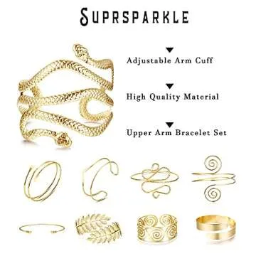 Suprsparkle 9PC 9-10PCS Upper Arm Cuff Arm Bands For Women Gold Adjustable Upper Arm Cuff Bracelets ...