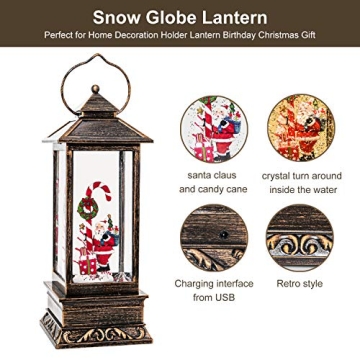 Christmas Musical Snow Globe Lantern with Timer & USB Power
