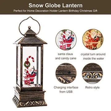 Christmas Musical Snow Globe Lantern with Timer & USB Power