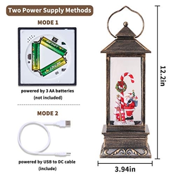 Christmas Musical Snow Globe Lantern with Timer & USB Power
