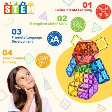 60 PCS Magnetic Building Tiles Kids Toys STEM Magnetic Blocks Sensory Toys Kids Games Magnet Buildin...