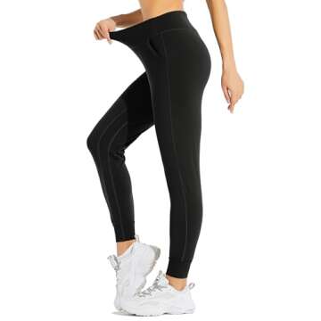 Willit Women's Joggers Workout Athletic Leggings Lightweight Women's Lounge Pants Yoga Sweatpants High Waisted Black L