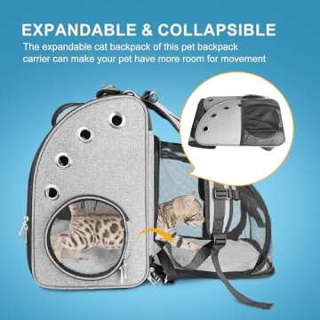 Expandable Cat Carrier Dog Backpacks - Airline Approved Foldable Breathable mesh Pet Backpack, Portable Cats Bag Ideal for Travel/Hiking/Camping/Up to15 Lbs Small Medium Sized pet