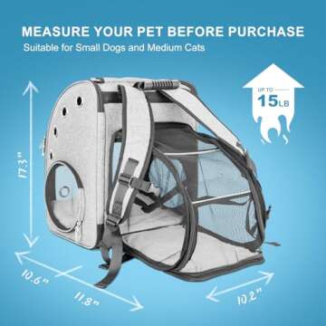 Expandable Cat Carrier Dog Backpacks - Airline Approved Foldable Breathable mesh Pet Backpack, Portable Cats Bag Ideal for Travel/Hiking/Camping/Up to15 Lbs Small Medium Sized pet