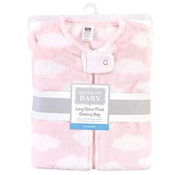 Hudson Baby Unisex Baby Plush Sleeping Bag, Sack, Blanket, Pink Clouds, 12-18 Months