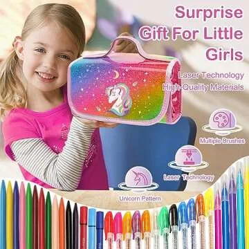 Unicorn Markers Set Gifts for Girls: Coloring Scented Markers Kit with Unicorns Pencil Case - 66PCS Art Supplies Drawing Toys - Birthday Christmas Gift for Kids 4 5 6 7 8 9 10 Years Old