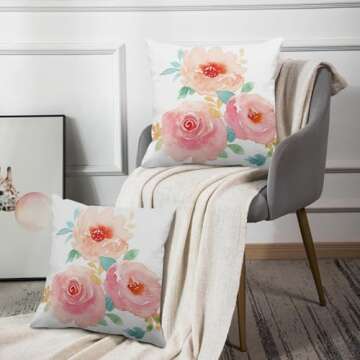 Emvency Set of 2 Throw Pillow Cover Flower Girly Peonies Summer Watercolor Pastel Floral Mint Decorative Pillow Case Home Decor Square 20 x 20 Inch Pillowcase