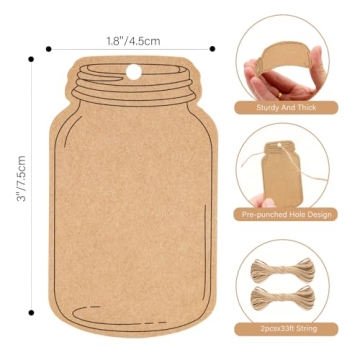 G2PLUS 100PCS Vintage Mason Jar Kraft Paper Gift Tags
