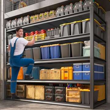 REIBII 48.2" W Storage Shelves 72" H Garage Shelving Heavy Duty Metal Shelves for Storage 3000LBS Ad...