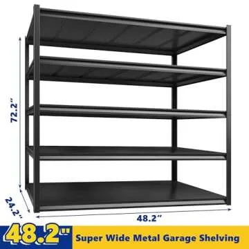 REIBII 48.2" W Storage Shelves 72" H Garage Shelving Heavy Duty Metal Shelves for Storage 3000LBS Adjustable Garage Storage Shelves 5 Tier Industrial Storage Shelf Rack Shelves Unit, 2 Pack