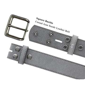Square Buckle Casual Jean Suede Leather Belt 1 1/2" Wide (Gray, 32)