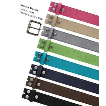 Square Buckle Casual Jean Suede Leather Belt 1 1/2" Wide (Gray, 32)