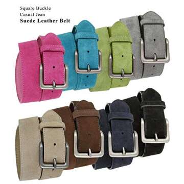 Square Buckle Casual Jean Suede Leather Belt 1 1/2" Wide (Gray, 32)