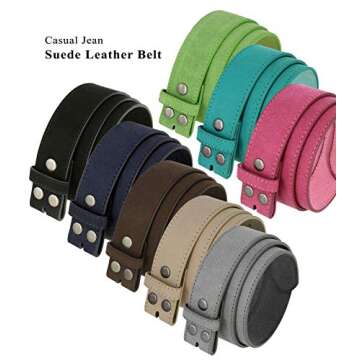 Square Buckle Casual Jean Suede Leather Belt 1 1/2" Wide (Gray, 32)