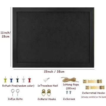 Black Bulletin Boards Cork Board with Felt, 15"x11" Small Display Pin Board Vision Board for Walls, Jewelry, Notes, Collection, Photos, Office, Wood Framed(Black) & Felt(Black), 1pc