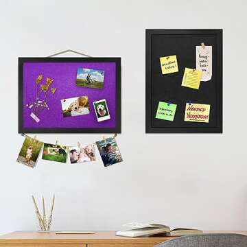 Black Bulletin Boards Cork Board with Felt, 15"x11" Small Display Pin Board Vision Board for Walls, Jewelry, Notes, Collection, Photos, Office, Wood Framed(Black) & Felt(Black), 1pc