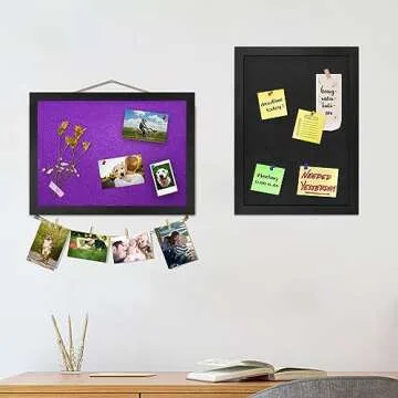 Black Bulletin Boards Cork Board with Felt, 15"x11" Small Display Pin Board Vision Board for Walls, Jewelry, Notes, Collection, Photos, Office, Wood Framed(Black) & Felt(Black), 1pc