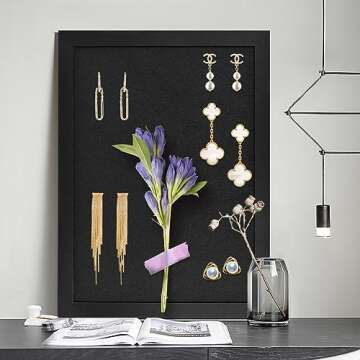 Black Bulletin Boards Cork Board with Felt, 15"x11" Small Display Pin Board Vision Board for Walls, Jewelry, Notes, Collection, Photos, Office, Wood Framed(Black) & Felt(Black), 1pc