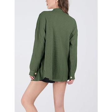Chouyatou Women’s Waffle Knit Button Down Shirt Shacket