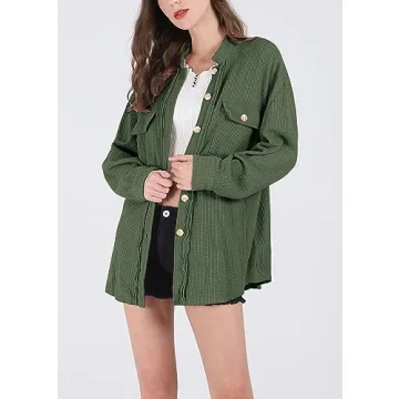 Chouyatou Women’s Waffle Knit Button Down Shirt Shacket