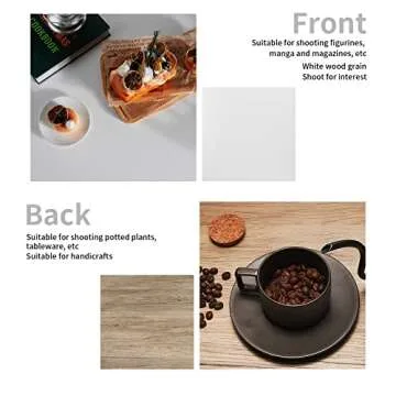 2 PCS Food Photo Backdrop Boards, 24x24in/60x60cm 2-in-1 Flat Lay Photography Background for Small Product Shooting ( Marble +Wood Texture)