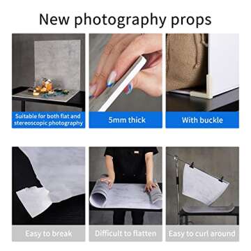 2 PCS Food Photo Backdrop Boards, 24x24in/60x60cm 2-in-1 Flat Lay Photography Background for Small Product Shooting ( Marble +Wood Texture)