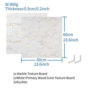 2 PCS Food Photo Backdrop Boards, 24x24in/60x60cm 2-in-1 Flat Lay Photography Background for Small Product Shooting ( Marble +Wood Texture)