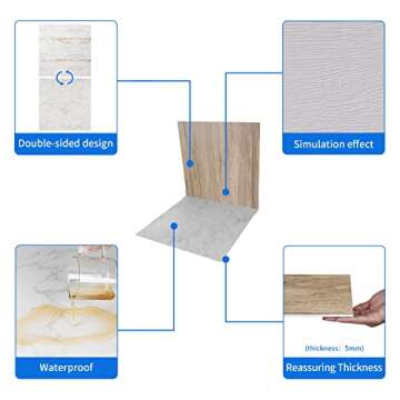 2 PCS Food Photo Backdrop Boards, 24x24in/60x60cm 2-in-1 Flat Lay Photography Background for Small Product Shooting ( Marble +Wood Texture)