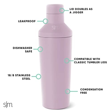 Simple Modern Cocktail Shaker Set with Jigger Lid | Stainless Steel Boston Shaker Insulated Martini Mixer for Mocktails | Gifts for Men Women Him Her | Classic Collection | 20oz | Lavender Mist