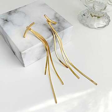 Gold Long Tassel Earrings for Women