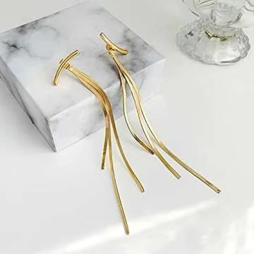 Gold Long Tassel Earrings for Women