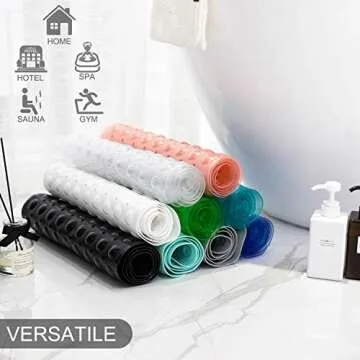 TEESHLY Bath Tub and Shower Mats, Non-Slip 39 x 16 Inch Extra Long Bathtub Mat, Machine Washable BathMat with Drain Holes, Suction Cups for Bathroom (Opaque Pink)