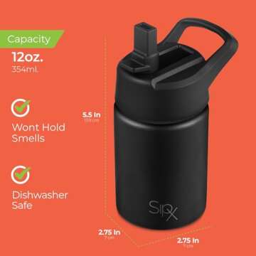 SIPX Kids Insulated Water Bottle 12oz BPA-Free Reusable