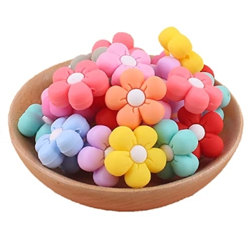 Decoendiy 15Pcs Daisy Flower Silicone Beads for Colorful Crafting Projects