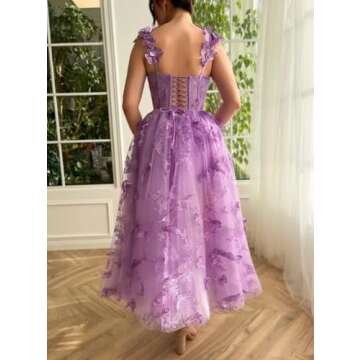 CAZSXIS 3D Butterfly Dress Tulle Prom Dresses Ivory Tulle Dress for Women Spaghetti Straps Formal Ev...