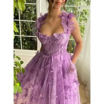 CAZSXIS 3D Butterfly Dress Tulle Prom Dresses Ivory Tulle Dress for Women Spaghetti Straps Formal Evening Gown Sweetheart A-Line Party Dress US4