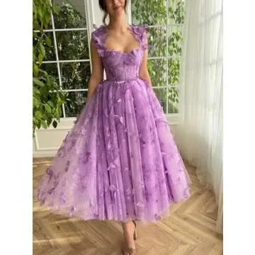 CAZSXIS 3D Butterfly Dress Tulle Prom Dresses Ivory Tulle Dress for Women Spaghetti Straps Formal Evening Gown Sweetheart A-Line Party Dress US4