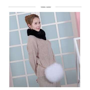 Flada Women's Faux Fluffy Feather Round Clutch Shoulder Bag White