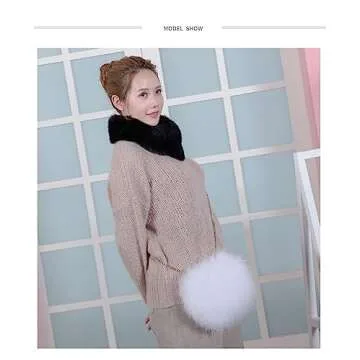 Flada Women's Faux Fluffy Feather Round Clutch Shoulder Bag White