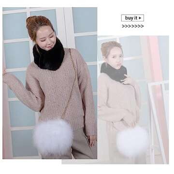 Flada Women's Faux Fluffy Feather Round Clutch Shoulder Bag White