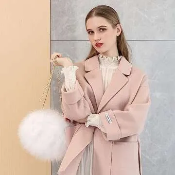 Flada Women's Faux Fluffy Feather Round Clutch Shoulder Bag White