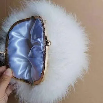 Flada Women's Faux Fluffy Feather Round Clutch Shoulder Bag White