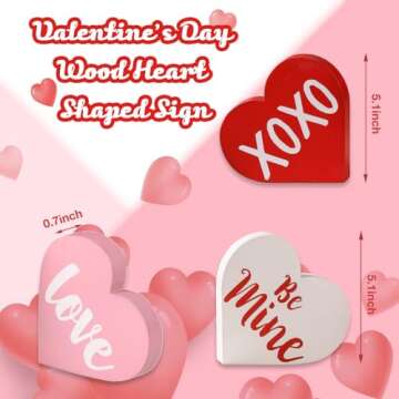 Valentine's Day Decorations, Wood Heart Shaped Sign, Freestanding Table Decor for Tiered Trays, Romantic Wooden Home Décor for Valentine's Day and Weddings