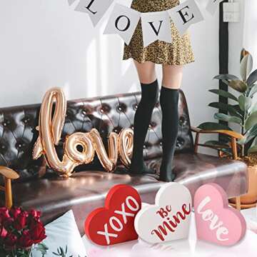 Valentine's Day Decorations, Wood Heart Shaped Sign, Freestanding Table Decor for Tiered Trays, Romantic Wooden Home Décor for Valentine's Day and Weddings
