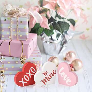 Valentine's Day Decorations, Wood Heart Shaped Sign, Freestanding Table Decor for Tiered Trays, Romantic Wooden Home Décor for Valentine's Day and Weddings