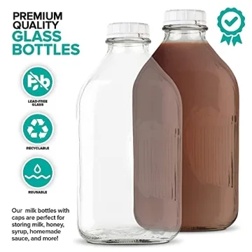 Stylish 64-Oz Glass Milk Bottles with Caps - Eco-Friendly Storage Solutions