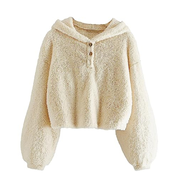 GAMISOTE Kids Girl's Fuzzy Hoodies Warm Loose Button Down Pullover Sherpa Jacket Top Apricot