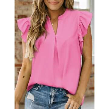 Dokotoo Blouses for Women Dressy Casual Summer Resort Wear 2025 Casual V Neck Ruffle Cap Sleeve Soli...