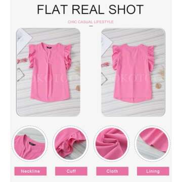 Dokotoo Blouses for Women Dressy Casual Summer Resort Wear 2025 Casual V Neck Ruffle Cap Sleeve Solid Shirts Ladies Lightweight Comfy Loose Blouse Tops Pink Small