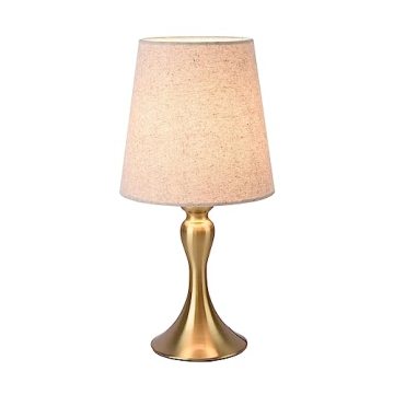 KUNJOULAM Modern Table Lamp, 13.58" Height Small Desk Light with Gold Metal Base, Fabric Lampe Shade...